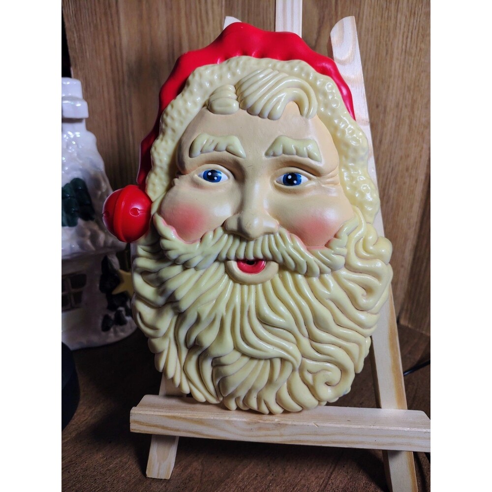 Santa Clause Head Animated Bell On Hat Lights Up Plays 3 Songs Video 1990